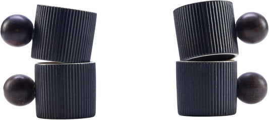Ceramic Mini Espresso Cups Demitasse Cups with Round Wooden Handle Vertical Stripes Tea Cups (black, 4pcs)