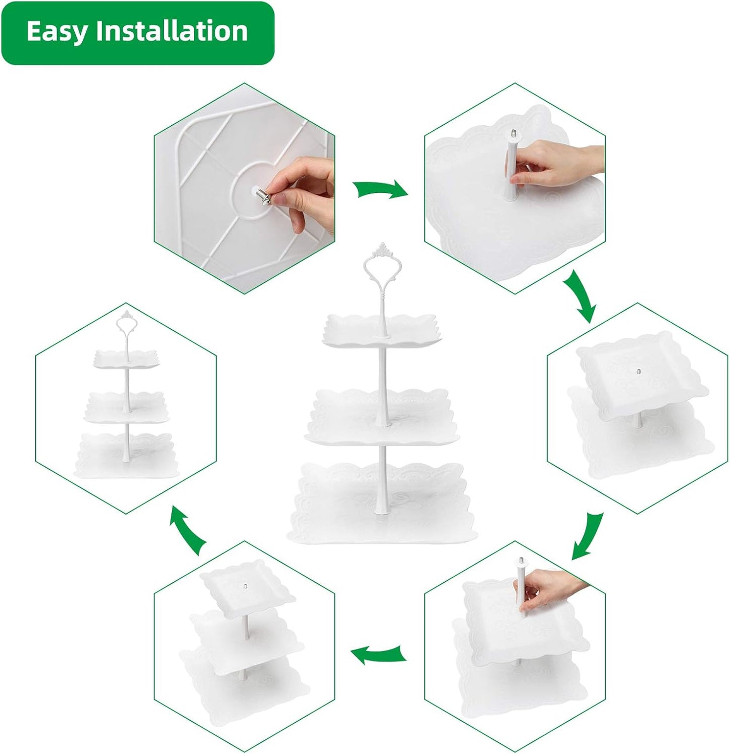 Coitak Plastic Cupcake Stands, 3 Tier Cupcake Stand, Dessert Tower Tray for Tea Party, Baby Shower and Wedding (2 Pack)