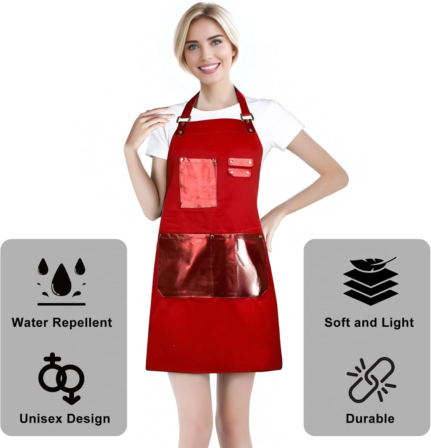 Barista Waitress Chef Cooking Aprons Waterproof Canvas Hair Stylists Apron with 3 Pockets for Women