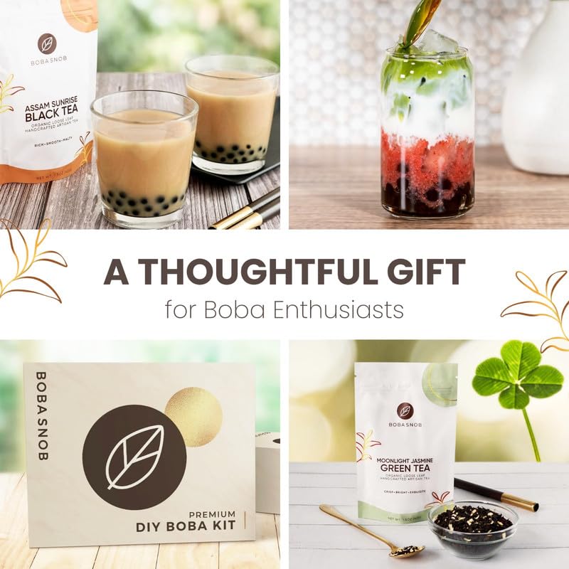 Boba Snob Boba Tea Making Kit, Bubble Tea Kit with Boba Gift Set, Boba Tea Maker Kit with Premium Loose Leaf Teas, Tumbler, Two Stainless Steel Boba Straws, Teaspoon, and Tapioca Boba Pearls (Medium)