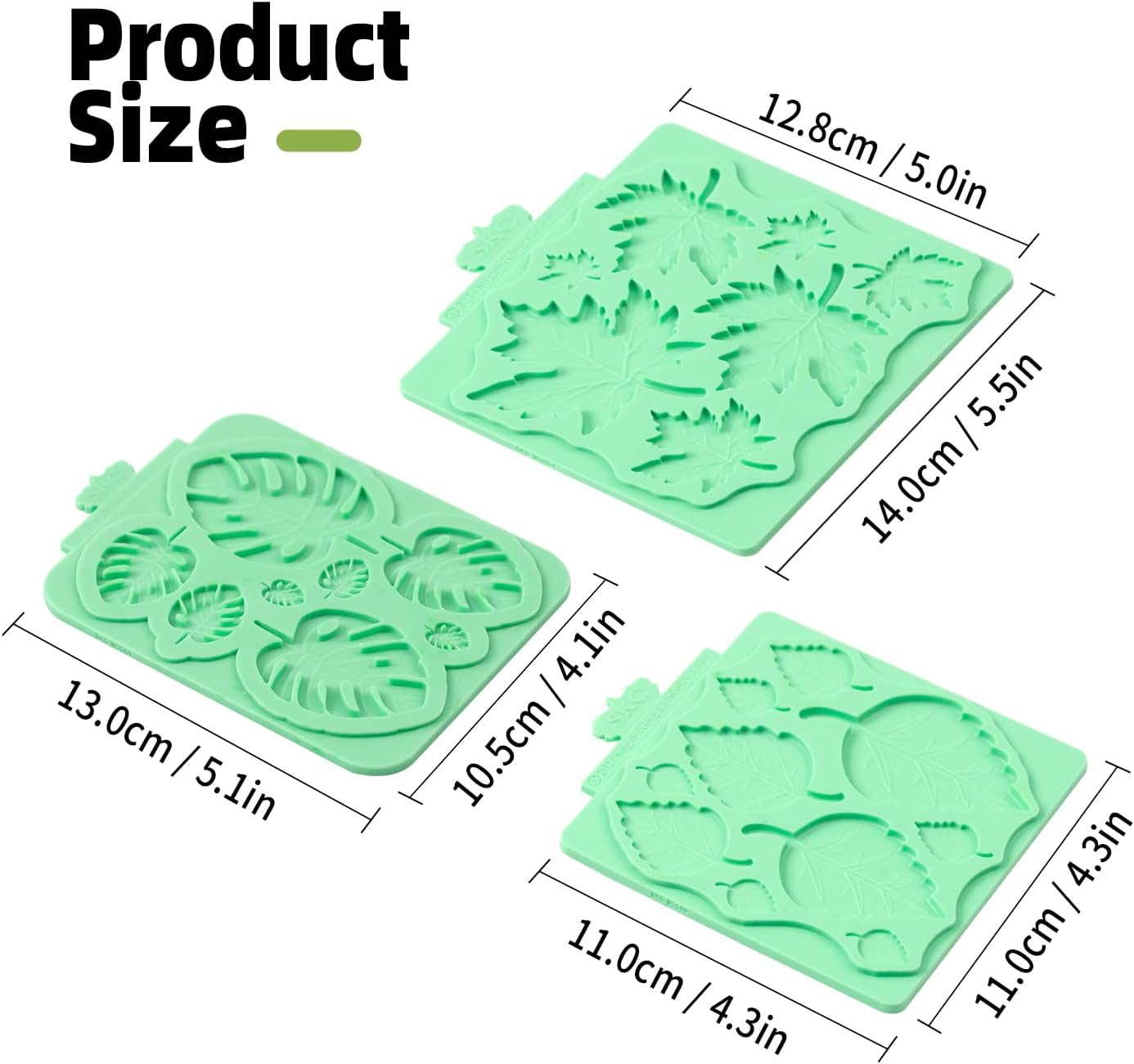 KALAIEN Leaf Molds Silicone,Leaves Chocolate Mold Leaf Fondant Molds Silicone for Clay Crafts Air Dry,3D Candy Gumpaste Moulds Set of 3