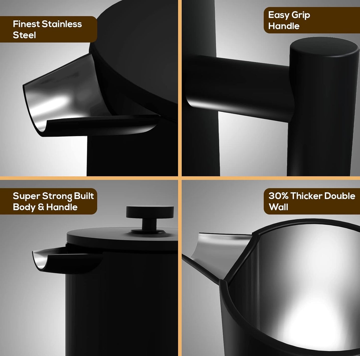 Utopia Kitchen Stainless Steel French Press Coffee Maker 50 Oz, French Press Tea Maker, Cold Brew Portable Travel Coffee Presses, Tea Press Gifts Black