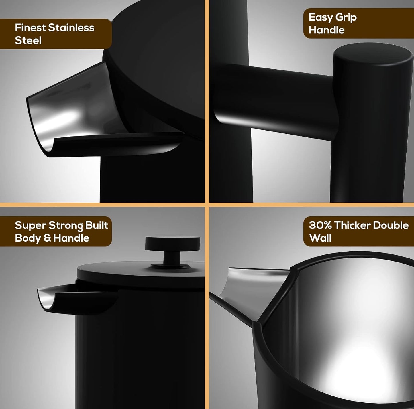 Utopia Kitchen Stainless Steel French Press Coffee Maker 12 Oz, French Press Tea Maker, Cold Brew Portable Travel Coffee Presses, Tea Press Gifts Black