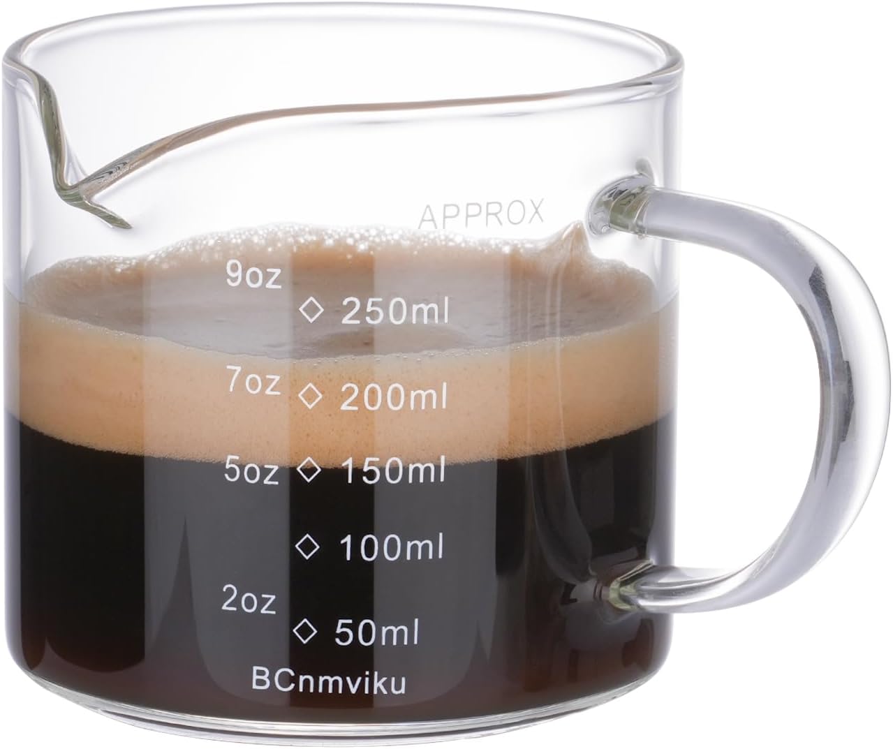 BCnmviku Espresso Cup Measuring Cup Triple Pitcher Milk Cup 250ML/8.5OZ Espresso Cups with Handle Shot Glass with V-Shaped Mouth Clear Accessories Milk Frothing Pitcher (1)