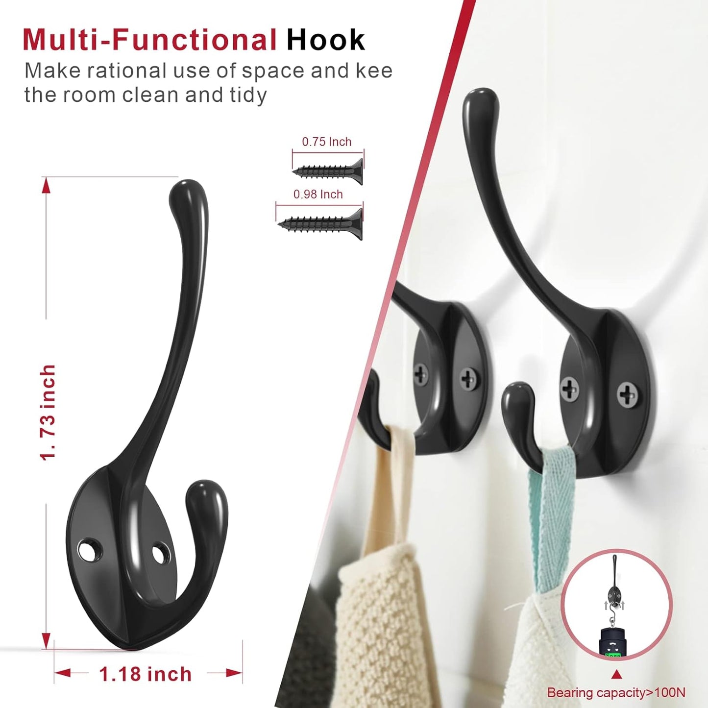 10PCS Wall Hooks, Coat Hooks, Hooks for Hanging Heavy Duty, Wall Hooks for Hanging, Hook Wall Mount, Closet Hooks with 20 Screws for Towel, Robe, Coats, Scarf, Bag, Cap