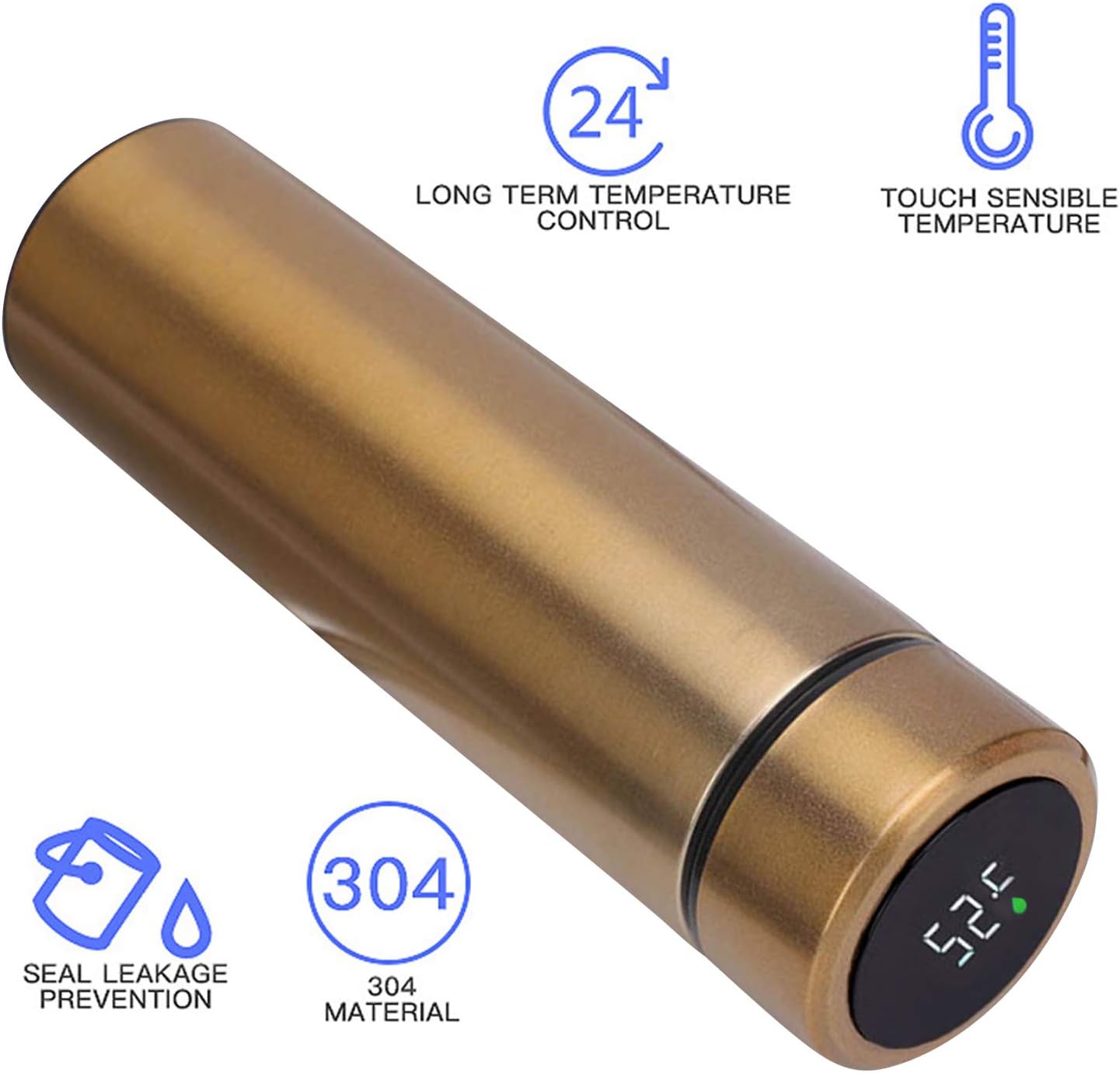 Water Bottle with LED Temperature Display,Double Walled Vacuum Insulated Water Bottle,Stainless Steel Sports AutomotiveTravel Mug,BPA-free Leak Proof Keep Cold and Keep Warm 12H