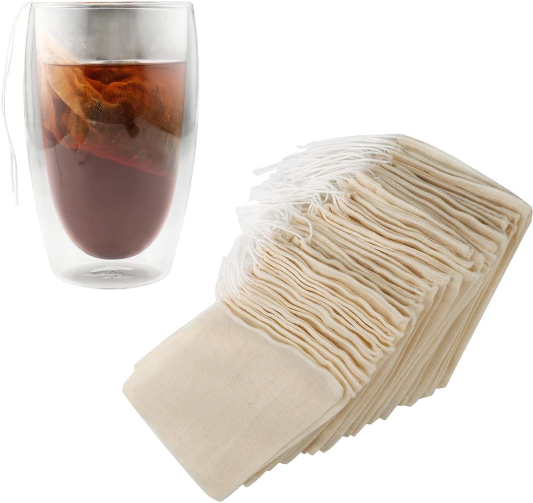 Tea Filter Bags, 50 Pack Housim Reusable Cotton Tea Bags Empty Unbleached Strainer Filter Bags ECO Friendly Tea/Herb Brew Bags Loose Leaf Tea Infuser for Home Office Travel (3.1 x 3.9Inch)