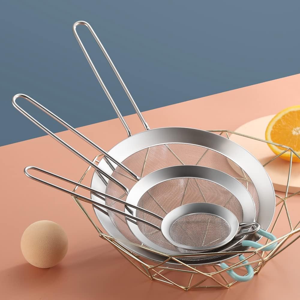 304 Stainless Steel Fine Mesh Strainers for Kitchen, Colander-Skimmer with Handle, Sieve Sifters for Food, Tea, Rice, Oil, Noodles, Fruits, Vegetable