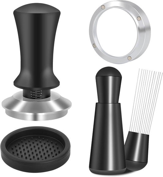54mm Espresso Accessories Kit, Spring Loaded Calibrated Tamper, WDT Tool and Dosing Funnel Set Fits Espresso Coffee Machines and 54 mm Portafilters