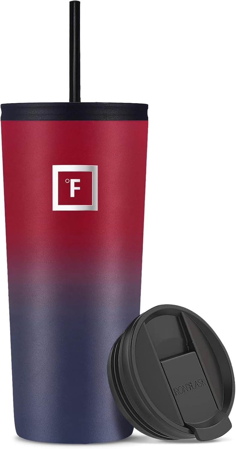 IRON °FLASK Classic Tumbler - Vacuum Insulated Stainless Steel Water Bottle, Double Walled, Drinking Cup, Insulated Travel Mug (Dark Rainbow, 24 oz Solid Lid)