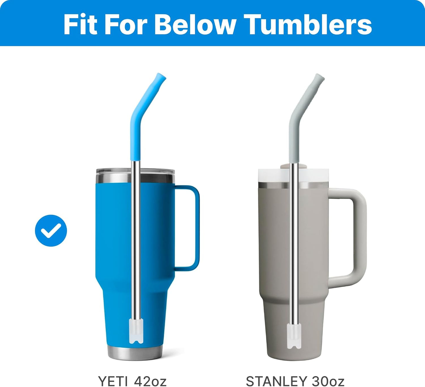 Stainless Steel Straws for 42 oz YETI Tumbler, 4 Pcs Metal Straws Reusable with Silicone Tip for 42 oz YETI, 30oz Stanley Cup(Color 1)