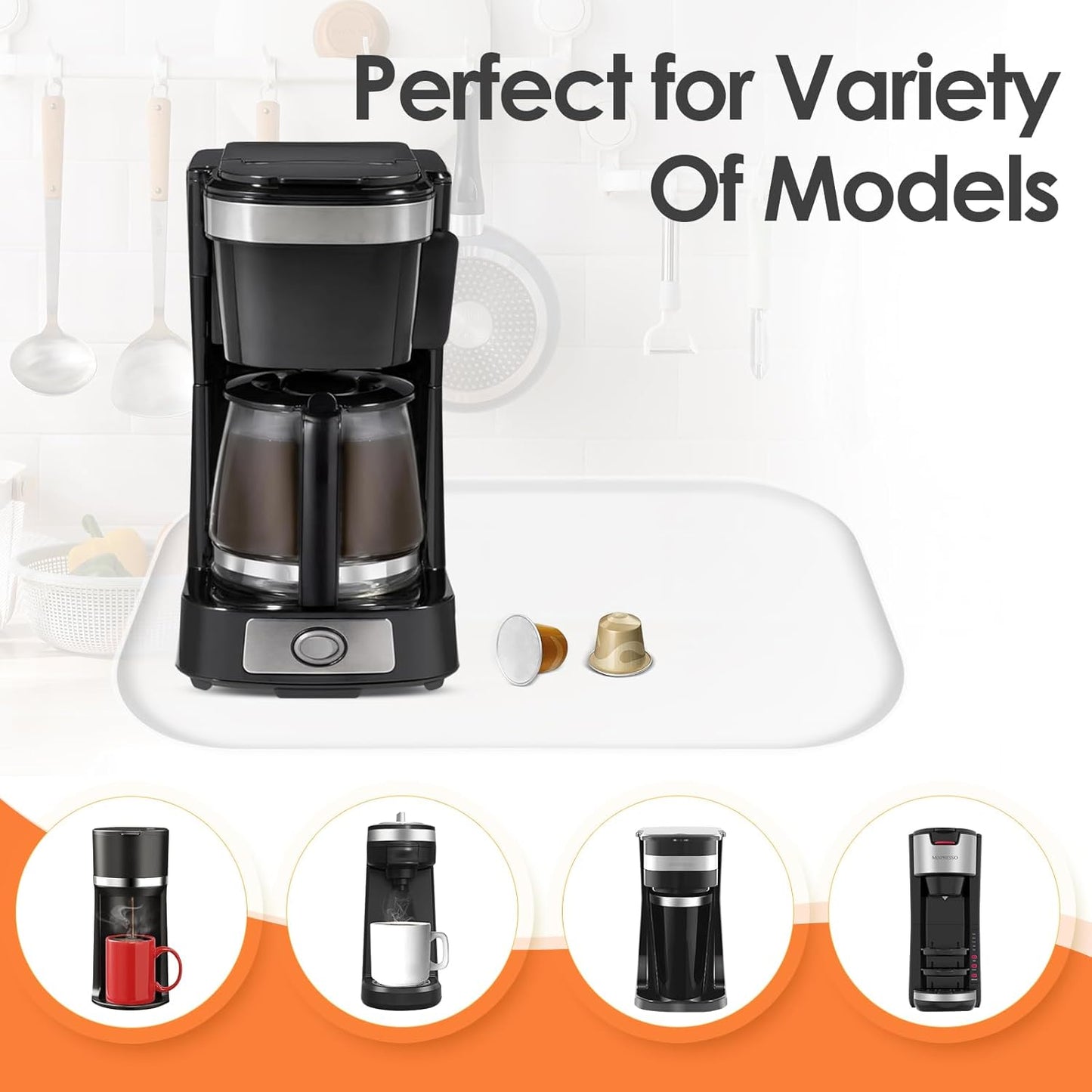 Silicone Coffee Maker Mat with Lip, 17.4'' x 10.6'' Heavy Duty Coffee Maker Mat for Countertops, Coffee Tray Fit Under Coffee Machine Appliance Automatic Machines Espresso Accessory, Translucent