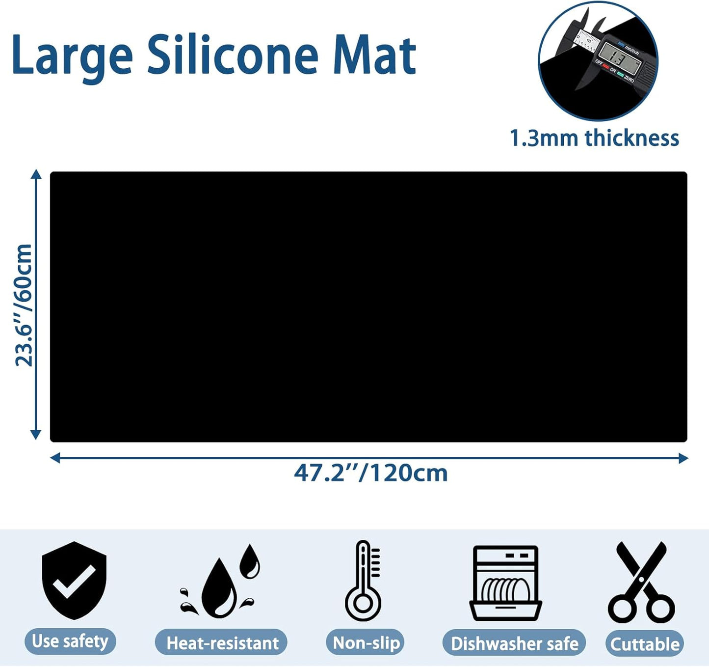47.2"x23.6" Large Silicone Mat for Kitchen Counter, Heat Resistant Non-Slip Countertop Protector, Waterproof Silicone Craft Mat for Kitchen Island, Semitransparent