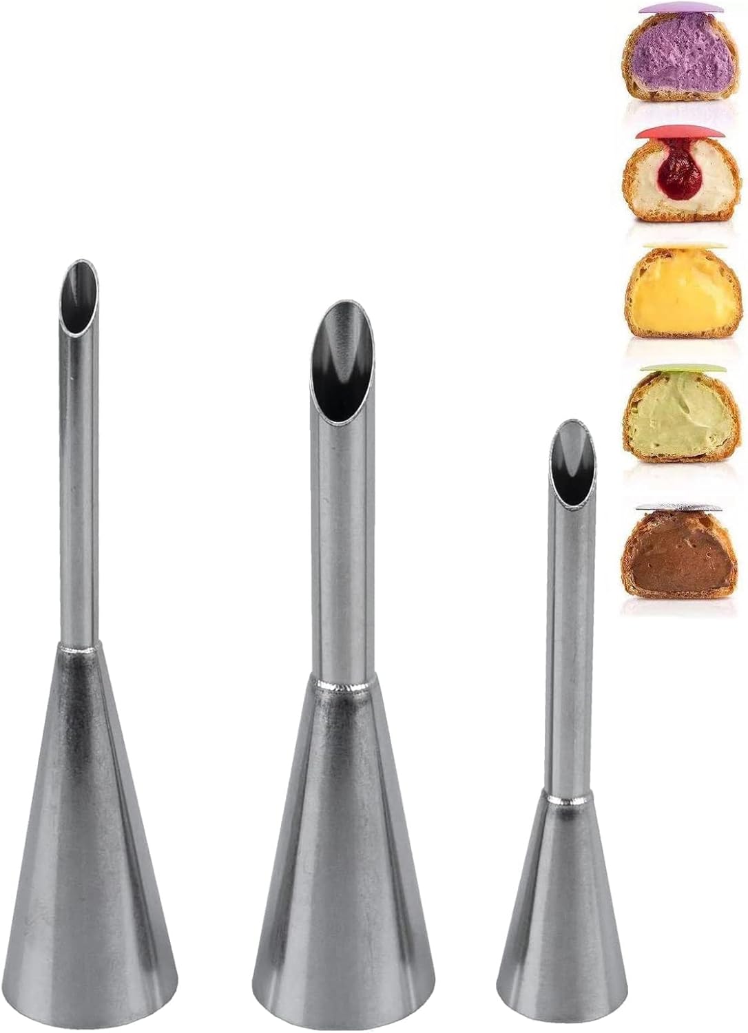 Cream Puff Filling Tip,Eclair Piping Tip,Long Puff Nozzle Tip Decorating Tool for Donuts,Cupcakes,Pastry,3 Pcs