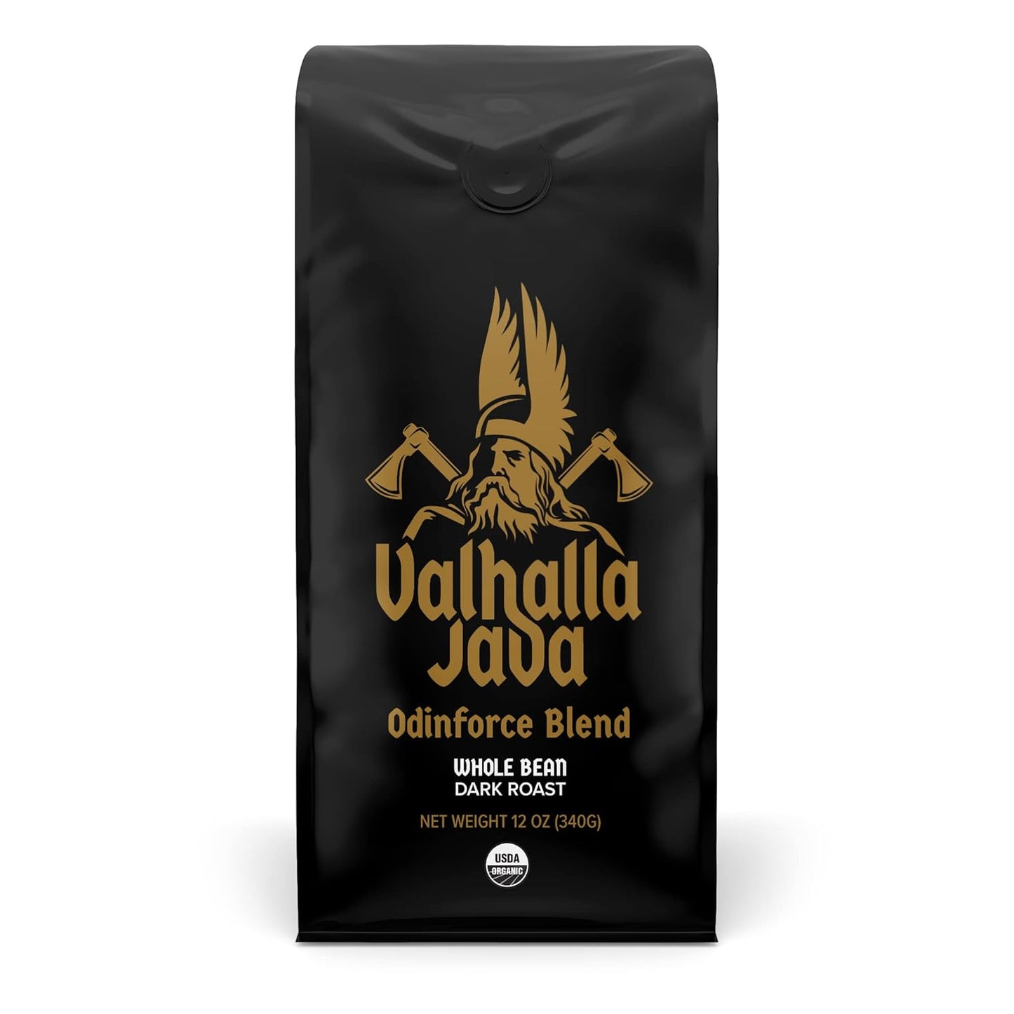 Death Wish Coffee, Valhalla Java Odinforce Blend - Whole Bean Dark Roast - Extra Kick of Caffeine - Arabica & Robusta Coffee Beans - 12 Ounce (Pack of 1)