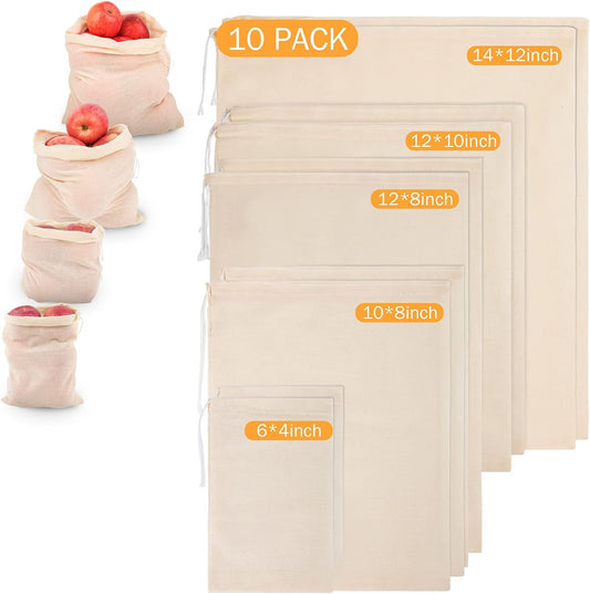 10 Pack Nut Milk Bag, Multi-size Fine Mesh Grade Reusable Cheesecloth Bags Strainers, Unbleached Organic Cotton Filter Bags for Almond Milk, Juices, ColdBrew, Cheese, Tea, Yogurt, Coffee