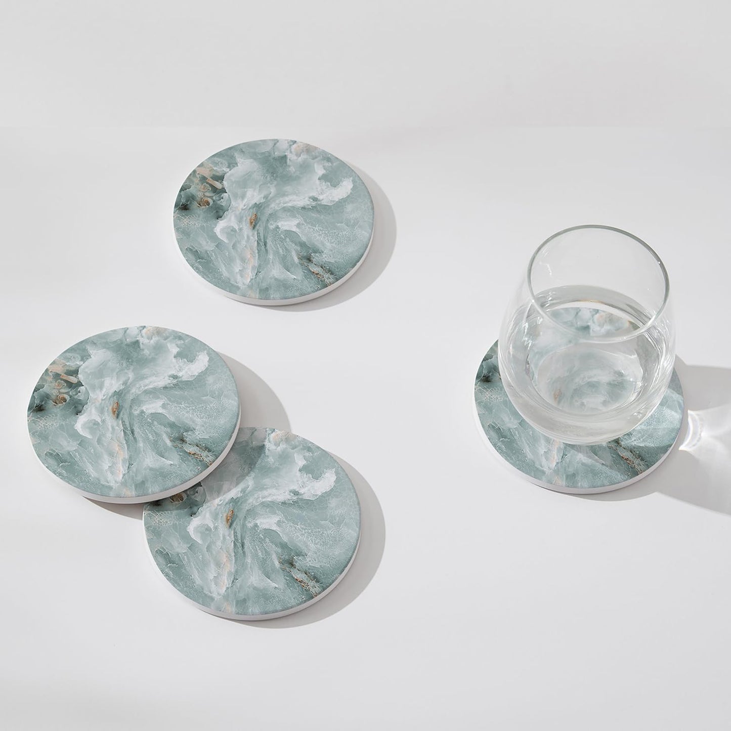 Set of 6 Abstract Marble Coasters with Holder, Absorbent Ceramic Coasters for Drinks, Coasters with Cork Backing for Table Protection, Housewarming Gifts for New Home