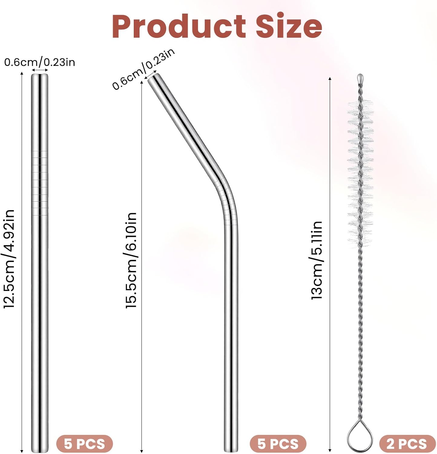 10Pcs Short Metal Straws, Metal Straws Reusable, Stainless Steel Straw Cocktail Straw with 2 Cleaning Brushes, Bent Cup Accessories for Coffee Mugs, Small Glasses or Cups