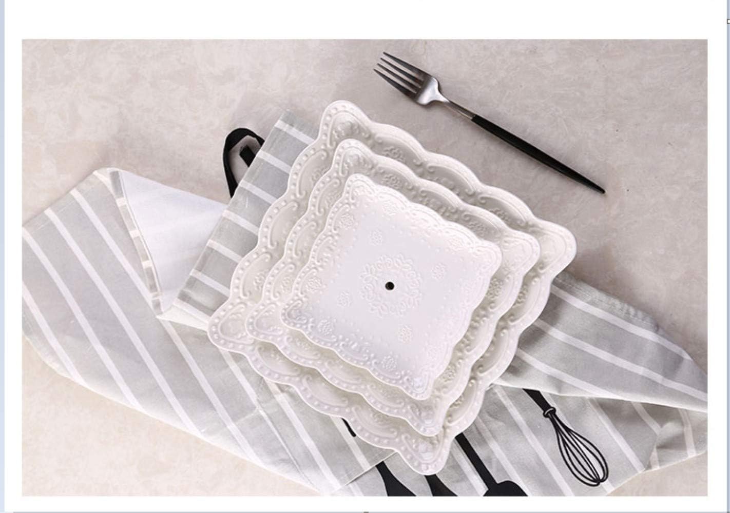 Sumerflos 3 Tier Porcelain Cupcake Stand, Tiered Serving Cake Stand, Square White Embossed Dessert Stand, Weddings Parties Pastry Serving Tray