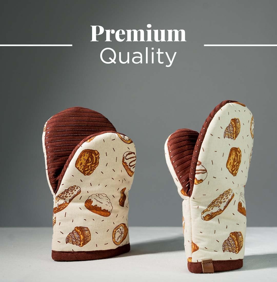 Folkulture Mini Oven Mitts Heat Resistant | (5.75 x 9) Set of 2 Short Oven Mitts with Hanging Loop | 100% Cotton Oven Gloves or Kitchen Mittens | Small Silicone Oven Mits or Baking Accesories