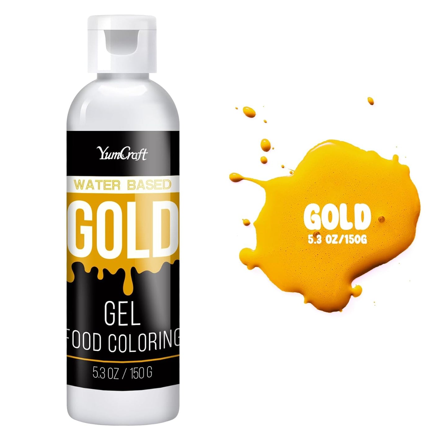 Food Coloring Gel - Vibrant Color Gel Food Coloring for Cake Decorating, Baking, Easter Egg, Icing - Tasteless Food Color Dye for Fondant, Cooking, Slime, Airbrush (Gold, 5.3oz)