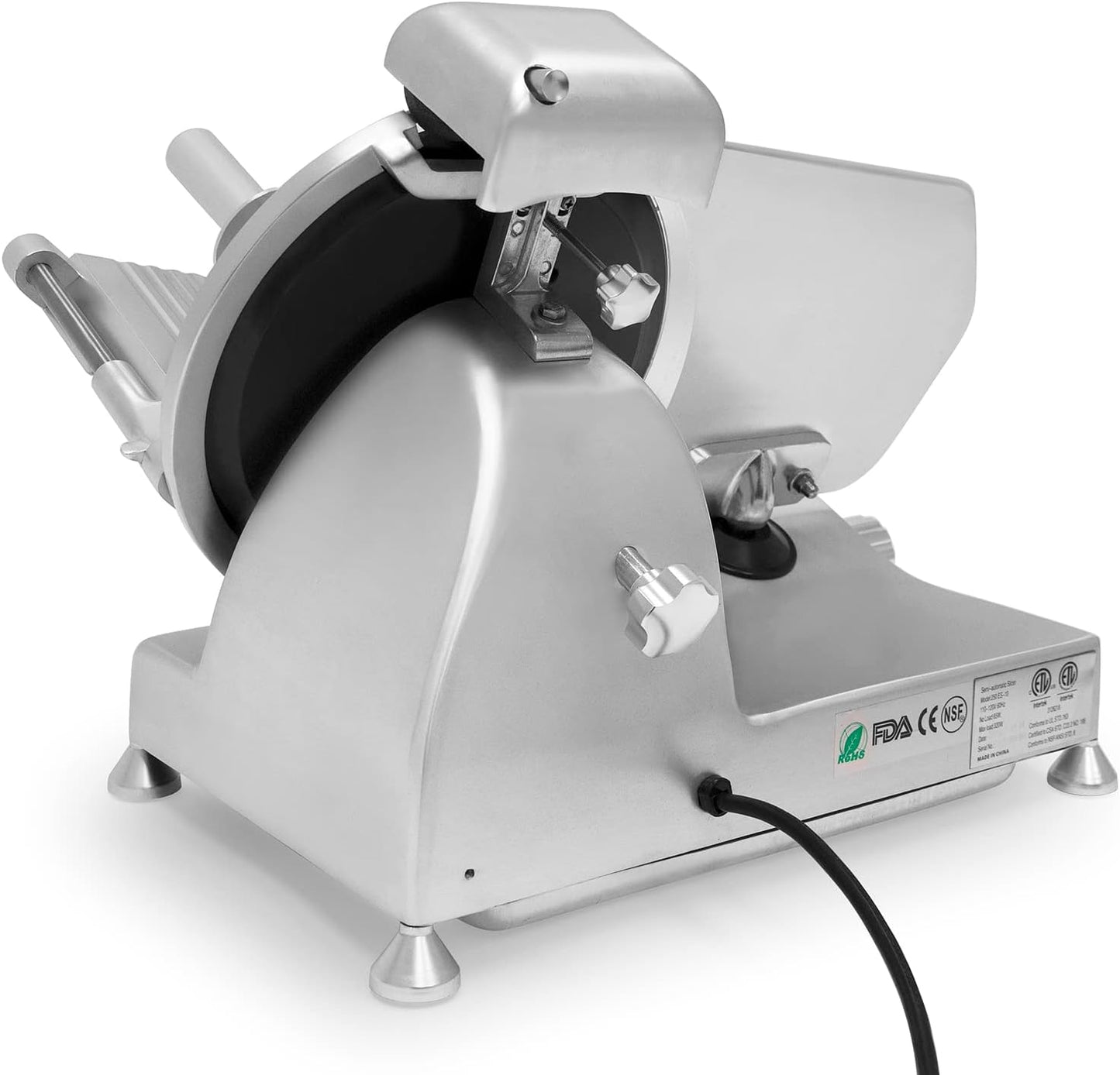 KWS Metal Collection MS-10DT Commercial 320W 10-Inch Meat Slicer Anodized Aluminum Base with Teflon Blade + Blade Removal Tool, Frozen Meat/Cheese/Food Slicer Quiet [ ETL, NSF Certified ]