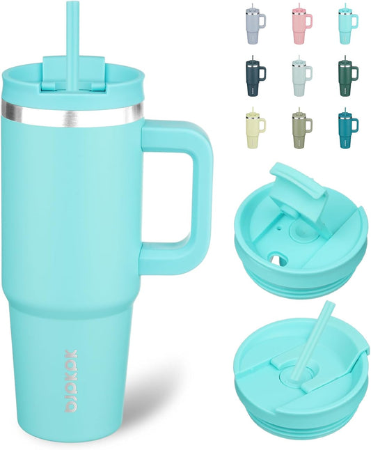 BJPKPK 30 oz Insulated Tumbler With Lid And Straw Stainless Steel Tumblers Cup With Handle For Women And Men,Turquoise