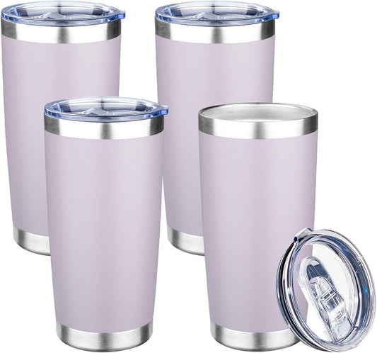 20oz Tumbler with Lid Double Wall Vacuum Insulated Travel Coffee Mug Stainless Steel Thermal Cup Powder Coated Sturdy Coffee Tumbler Bulk for Hot and Cold Beverage (Purple,4)