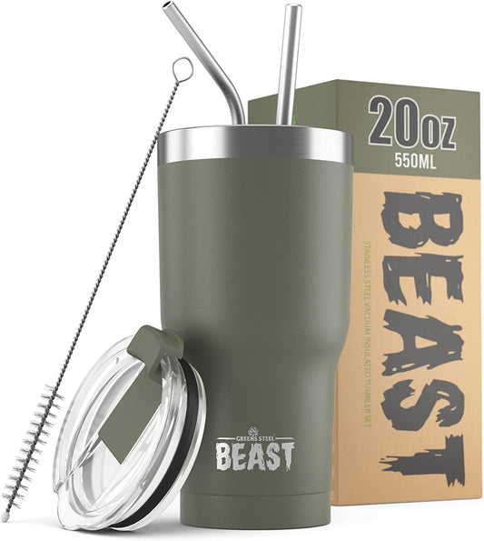 Beast 20 oz Tumbler Stainless Steel Vacuum Insulated Coffee Ice Cup Double Wall Travel Flask (Army Green)