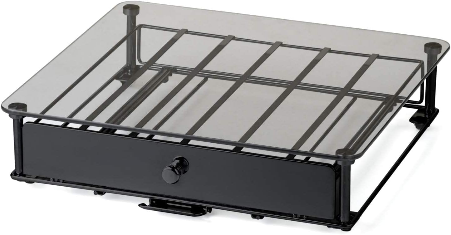 Nifty Rolling Coffee Pod Drawer – Tempered Glass, Black, Compatible with K-Cups, 36 Pod Pack Holder, Compact Under Coffee Pot Storage Drawer, Slim Home Kitchen Counter Organizer