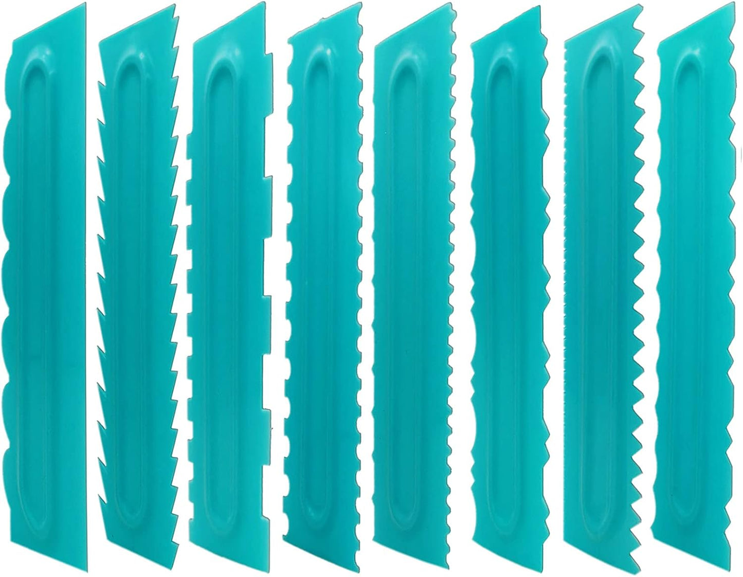 Cake Scraper set of 8 Pack Cake Edge Tools Decorating Icing Smoother Comb,Plastic Sawtooth Decorating Mousse Butter Cream Polisher-16 Design Textures-Blue