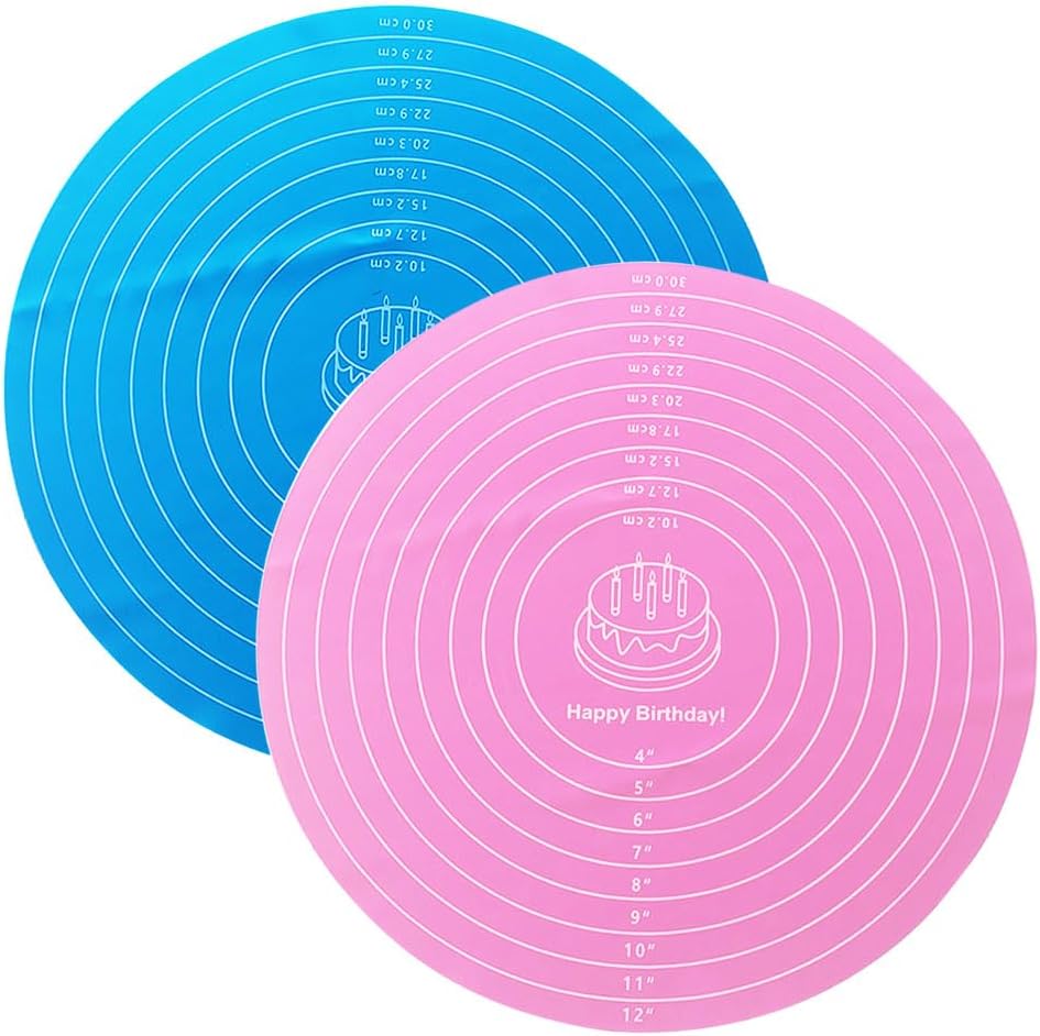 Round Baking Mat, Cake Turntable Mat, Cake Mat Round Silicone Baking Mat, 12 In Pink Cakes Pastry Mat for CakeTurntable Bracket