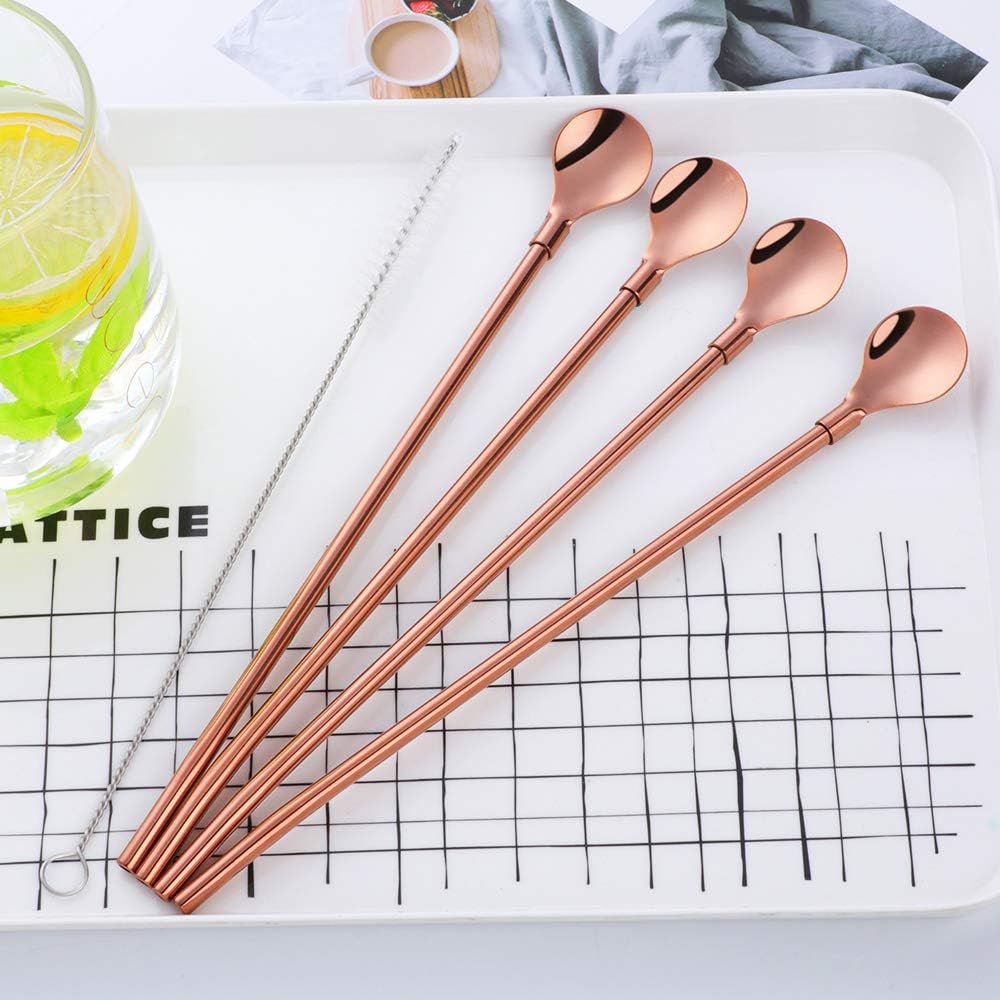 AmazonBasics 8PC 8.5Inch Stainless Steel Rose Gold Reusable Metal Straws + 2 Brushes