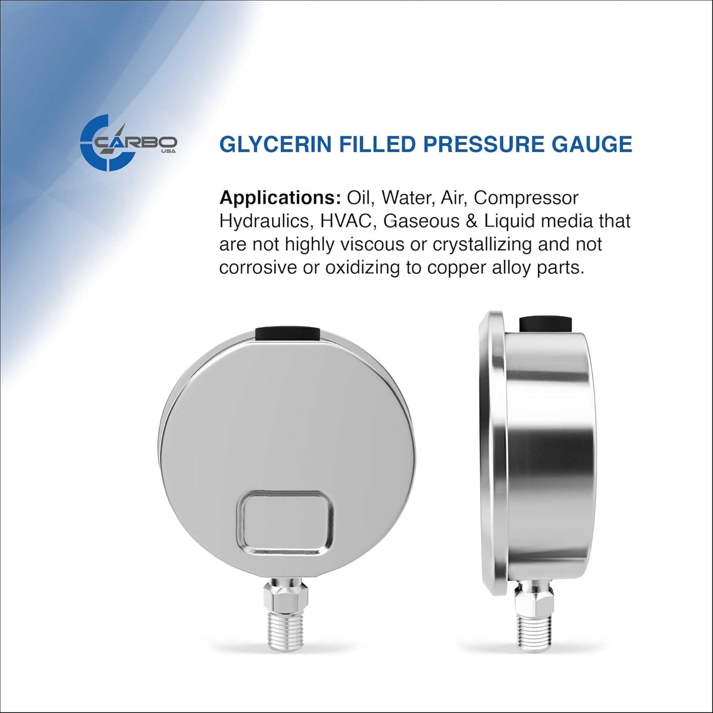 Stainless Steel Pressure Gauge Dual Display (-30 Hg - 0-160 psi/kPa) - 2 1-2" Glycerine Liquid Filled Water Air Oil Gas Gauge with Polycarbonate Lens - Compound Vacuum - 1/4" NPT
