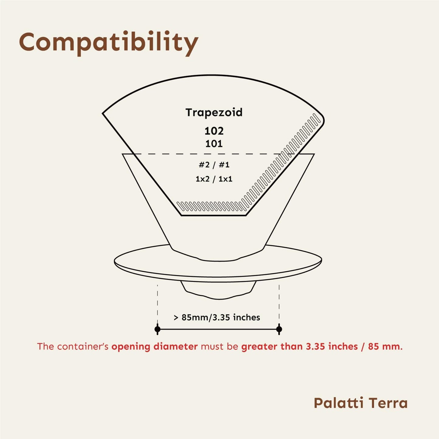 palatti Terra Porcelain Pour Over Coffee Dripper, Ceramic Pour Over Coffee Maker, Adapt to 102 or #2 Trapezoid Cone Filters, Slower Flow Rate, Interchangeable Wall and Base, 1-4 cups