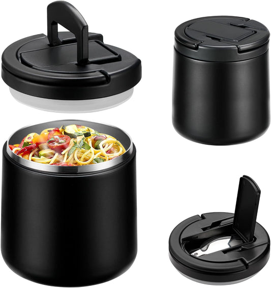 Soup Thermo for Hot Food 20oz Lunch Containers with Buckle Lid Wide Mouth Hot Food Jar Vacuum Insulated Stainless Steel Bento Box Leakproof with Spoon(Black)