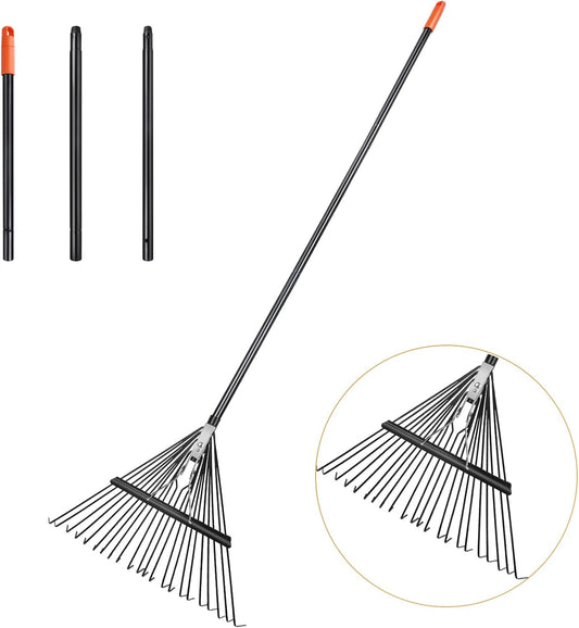 46 HRC Steel Gardening Leaf Rake, 22 Tines 22.8" Wide,Adjustable Split Long Handle 33-67",Suitable for Raking Leaves and Lawn Tidying,Garden rake and thatch rake Suitable for Adults