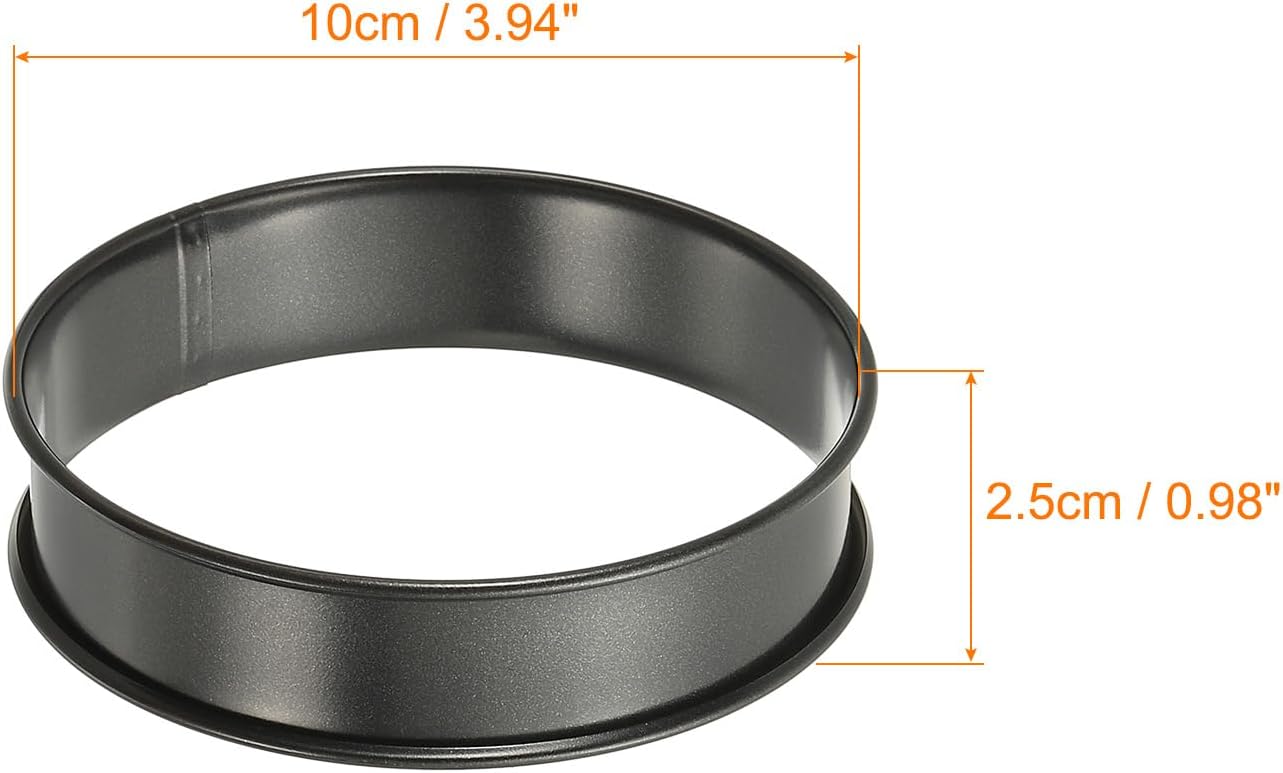 HARFINGTON 8pcs Crumpet Rings 3.94" Nonstick Round Cake Ring Stainless Steel Double Rolled English Pastry Rings for Kitchen Baking Crumpet Dessert, Black
