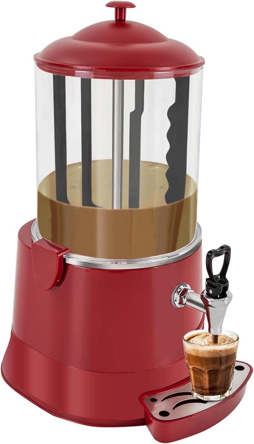 10L Commercial Hot Chocolate Machine Maker,110V Hot Chocolate Melting Machine,Temperature Adjustable Hot Beverage Warmer Dispenser for Chocolate Coffee Milktea (Red)