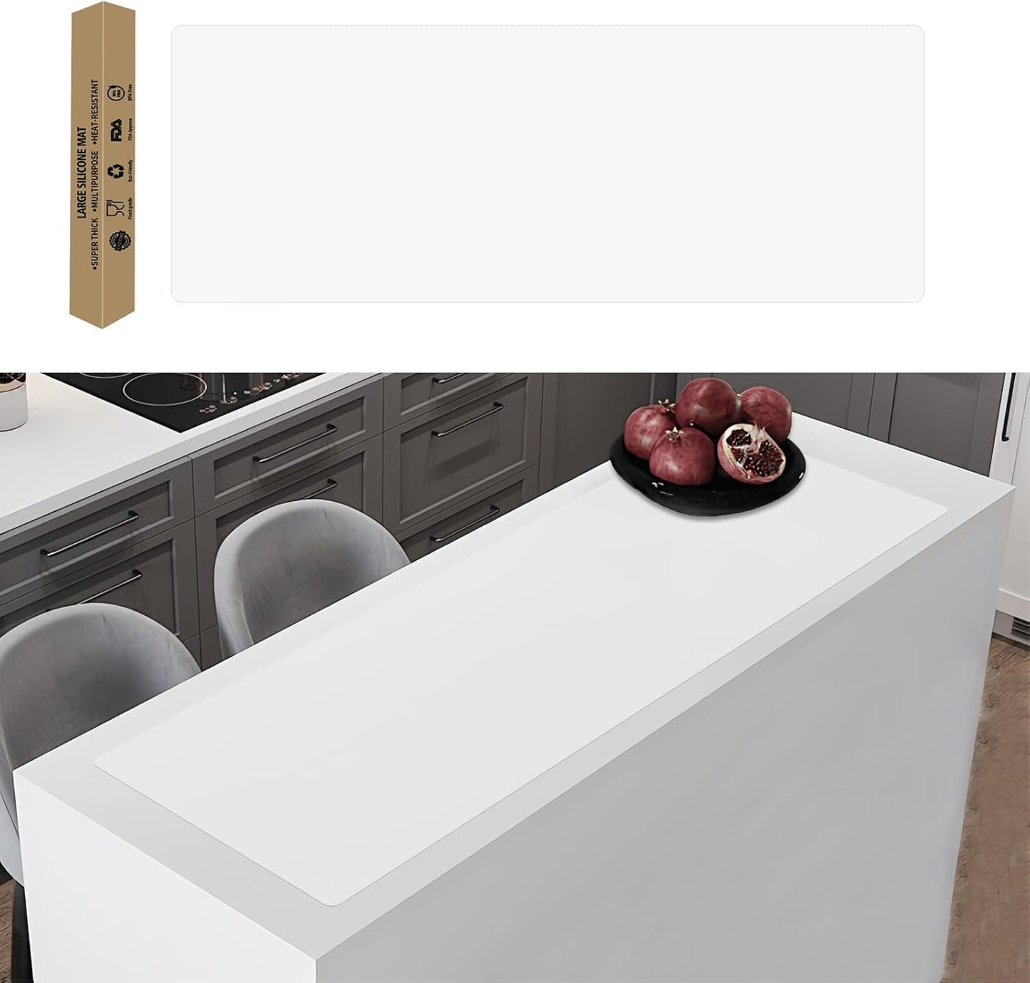 49.2"x15.7"(125cmx40cm) Large Silicone Mats for Kitchen Counter, Non-Slip Placemats, Heat Resistant Countertop Protector, Waterproof Craft Mat, Semitransparent