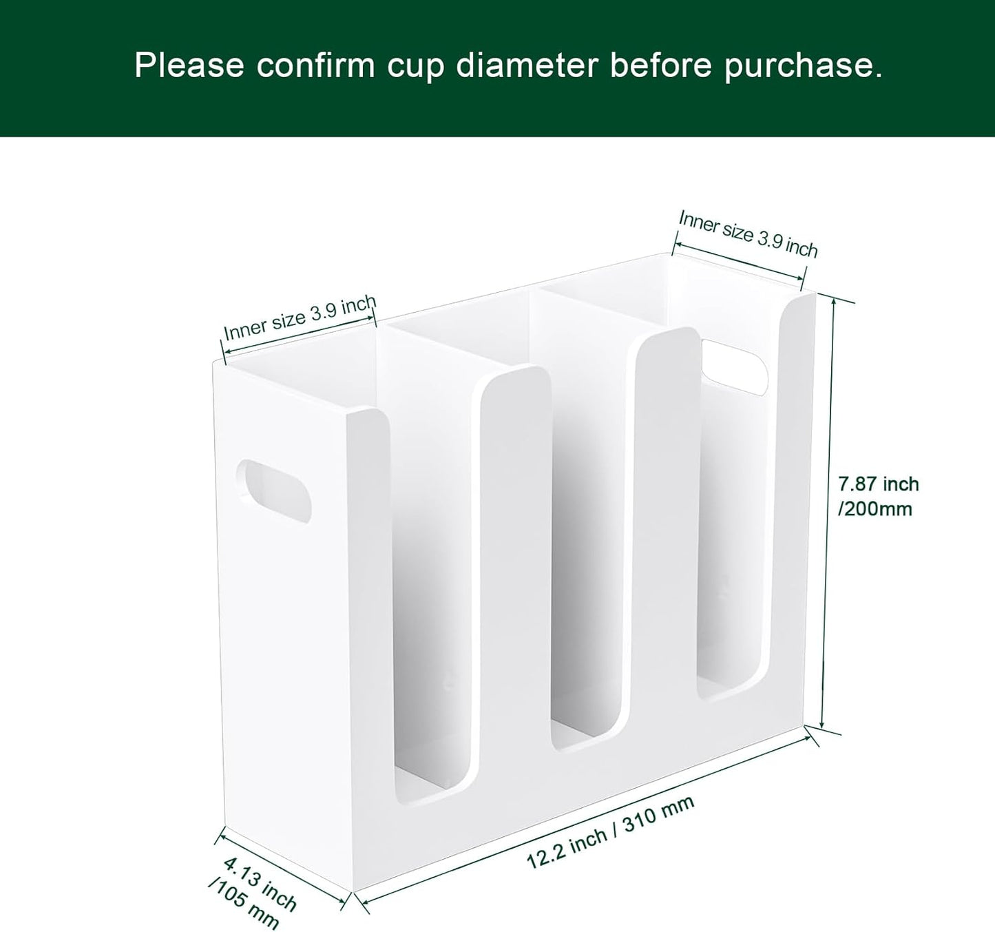 Disposable Coffee Cup Dispenser with Handles, Countertop or Wall Mount Hot/Cold Drink Cup and Lid Holder - Bathroom/Kitchen/Office Acrylic Cup Lid Storage Organizer (3 Compartments, White)