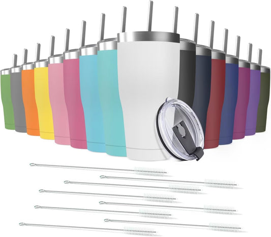 16 Pack 30oz Stainless Steel Tumblers Bulk Reusable Travel Mugs with Lid, Double Wall Powder Coated Coffe Cup for Home, Office, Outdoor Suitable for Vehicle Cup Holders