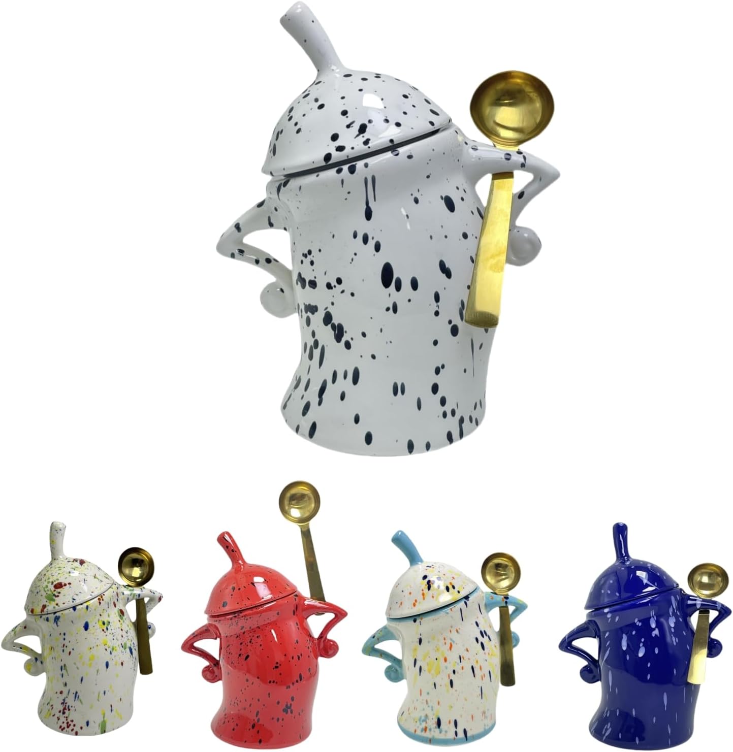 Canister With Attitude - 1.2L Ceramic Storage Jar with Lid, Airtight Kitchen Canisters Set for Coffee, Sugar & Tea | Farmhouse Flour Sugar Storage Container, Handmade with Spoon Rest (Black + White)