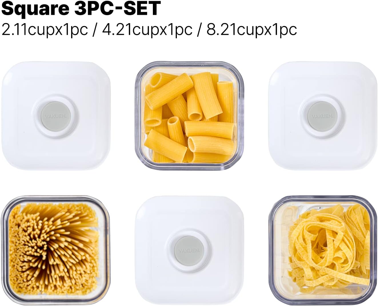 Premium Airtight Food Storage Containers, Square-S 3PC-SET, Smart One-Click Seal Lid, No Hinges, 100% Leak Proof, BPA-FREE, Dishwasher, Freezer & Microwave Safe