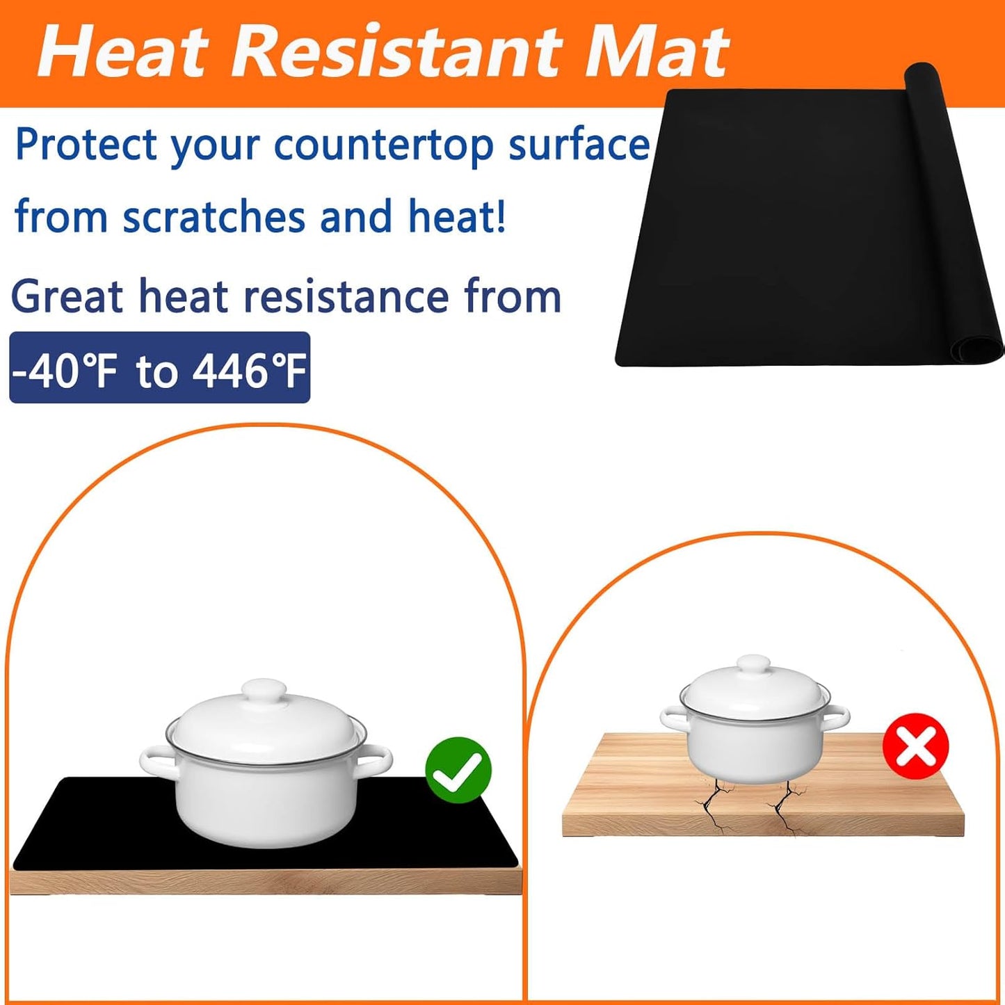 23.62"x15.74"(60cmx40cm) Countertop Protector Mat, Silicone Mats for Kitchen Counter, Cuttable Heat Resistant Mats for Counter, Waterproof Silicone Kitchen Island Protector Mat(2Pack, Dark Gray)