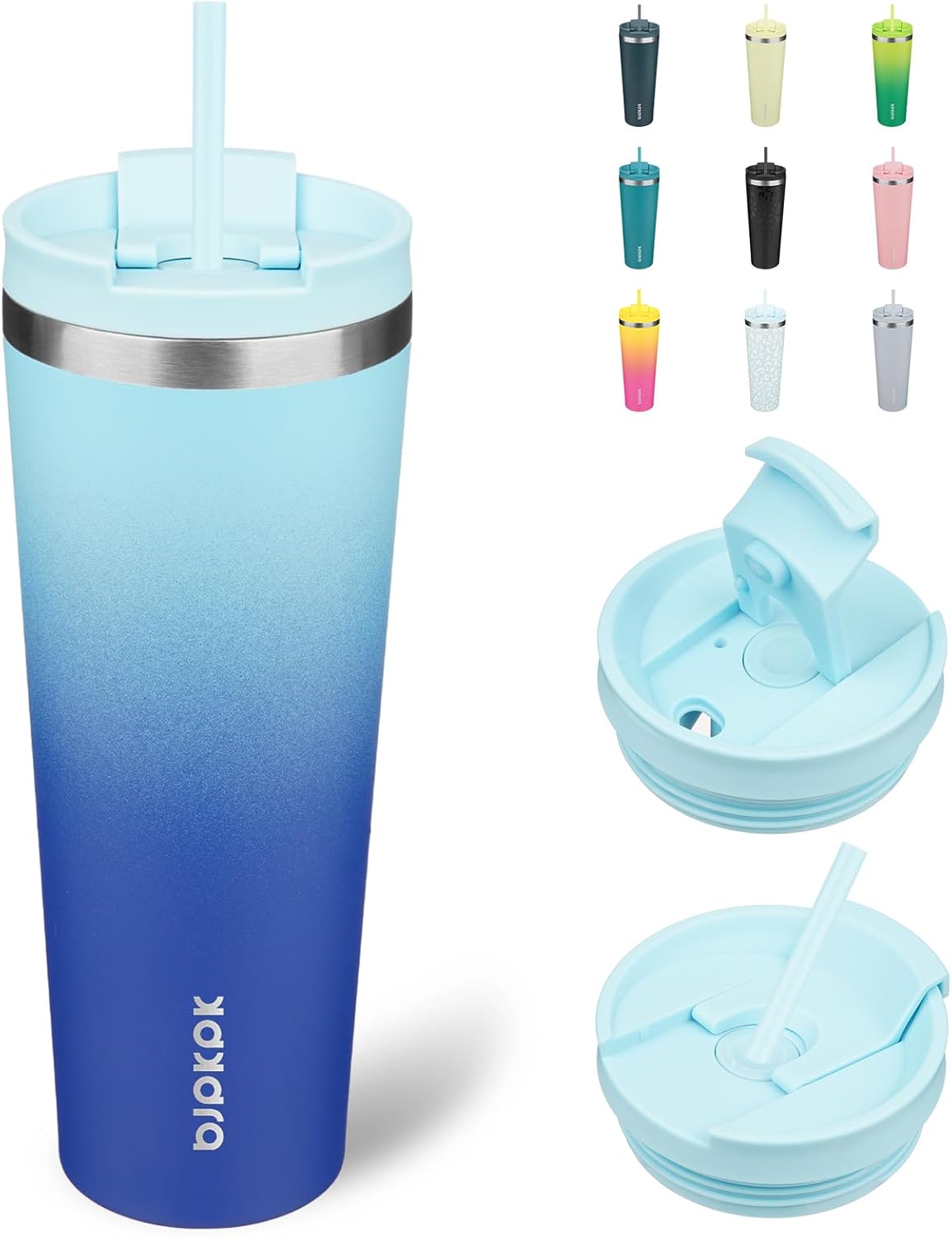 BJPKPK 26oz Insulated Tumbler With lid And Straw Stainless Steel Tumblers Travel Coffee Mug Reusable Thermal Cup,Sky