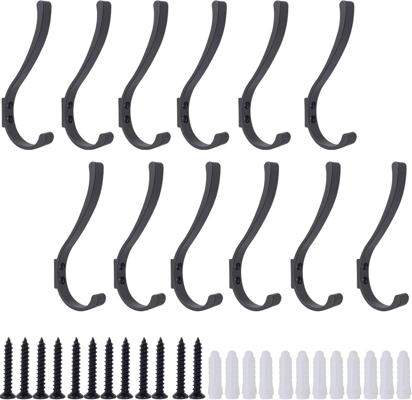 12 Pack Hanging Coat Hooks Wall Mount, Coat Hanger Wall Hangers, Metal Hooks for Hanging Heavy Duty, Screw in Hooks for Hanging Towels, Clothes, Backpack, Hat, Bag, Jacket, Key, Robe, Backpack Grey