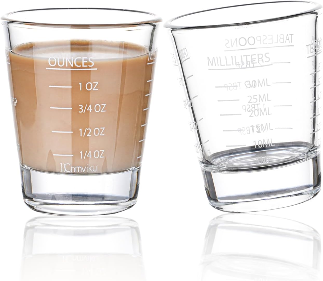 Shot Glasses Measuring cup Espresso Shot Glass Liquid Heavy Glass Wine Glass 2 Pack 26-Incremental Measurement 1oz, 6 Tsp, 2 Tbs, 30ml By BCnmviku (2pack-White)
