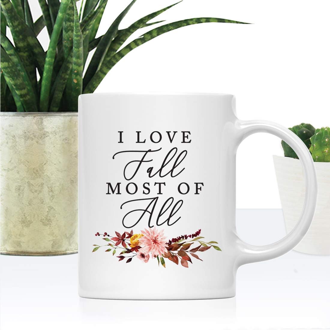 Andaz Press Fall Burgundy Marsala 11oz. Ceramic Coffee Tea Mug, I Love Fall Most Of All, 1-Pack, Floral Leaves Graphic, Friend, Family, Coworker, Autumn Season, Thanksgiving Ideas