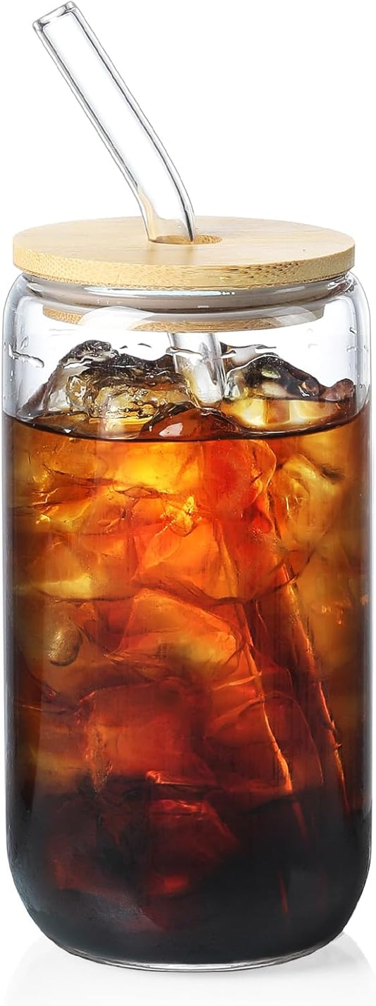 NETANY 1 Pack Glass Cups with Bamboo Lids and Straws 16 oz, Gifts for Women, Drinking glasses set, Iced Coffee, Tea Cup, Cute Aesthetics Tumbler Cup, Mothers Day, Birthday Gifts for Her Mom